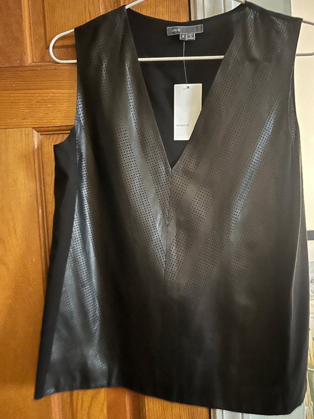 Vince Perforated Leather and Silk Blouse- Size 2 NWT